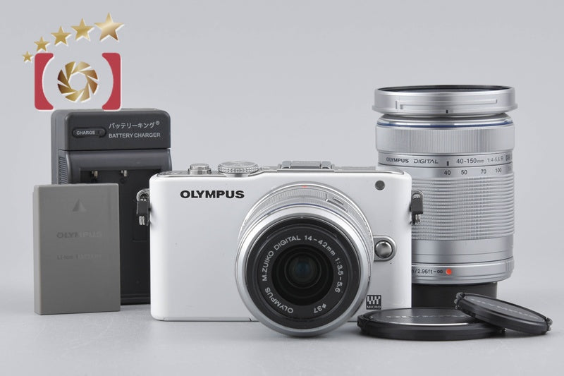 Shutter count 4,282 Olympus PEN Lite E-PL3 White 12.3 MP 14-42 40-150 Lenses