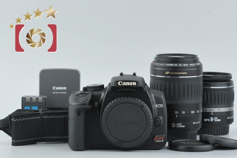 Canon EOS kiss Digital X Black 10.1 MP Digital SLR Camera 18-55 55-200 Lenses