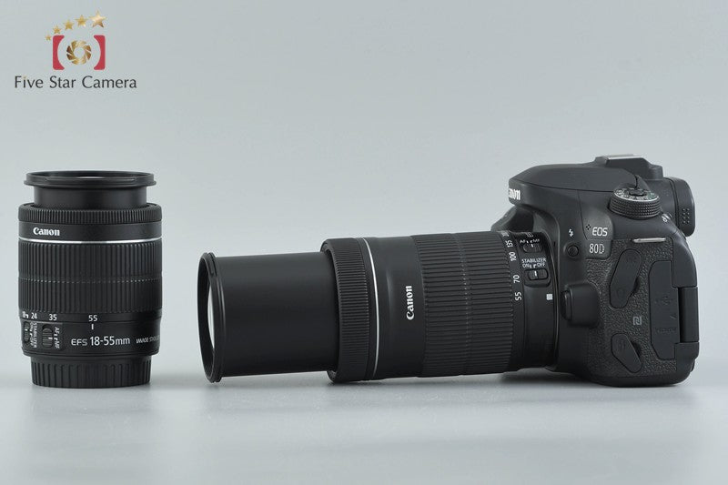 "Count 3,983" Canon EOS 80D 24.2 MP Digital SLR Camera EF-S 18-55 55-250 Lenses