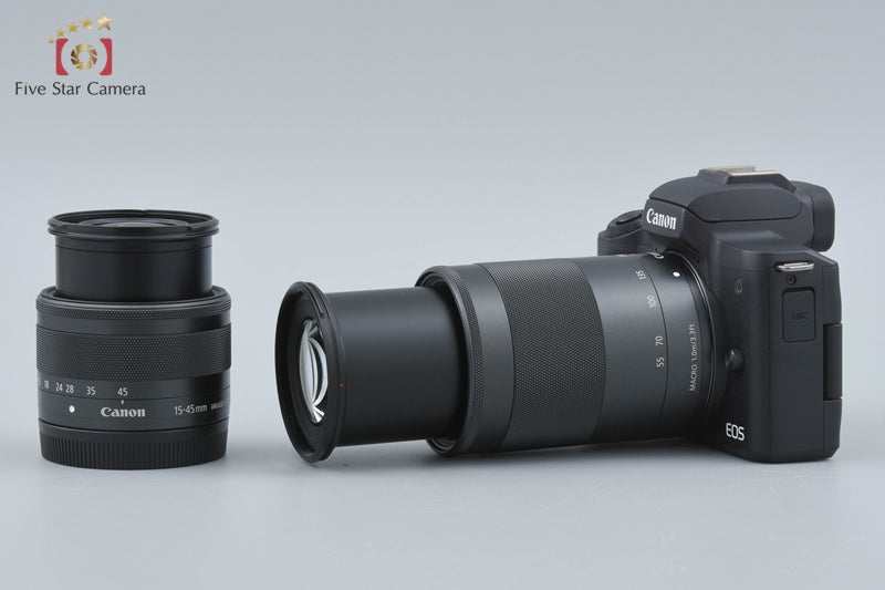 "Count 4,000" Canon EOS Kiss M2 Black 24.1 MP EF-M 15-45 55-200 IS STM Lenses