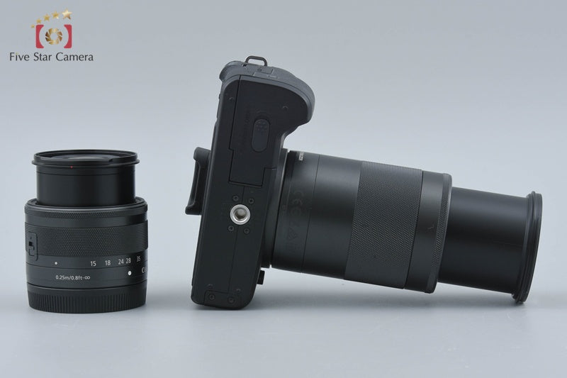 "Count 4,000" Canon EOS Kiss M2 Black 24.1 MP EF-M 15-45 55-200 IS STM Lenses