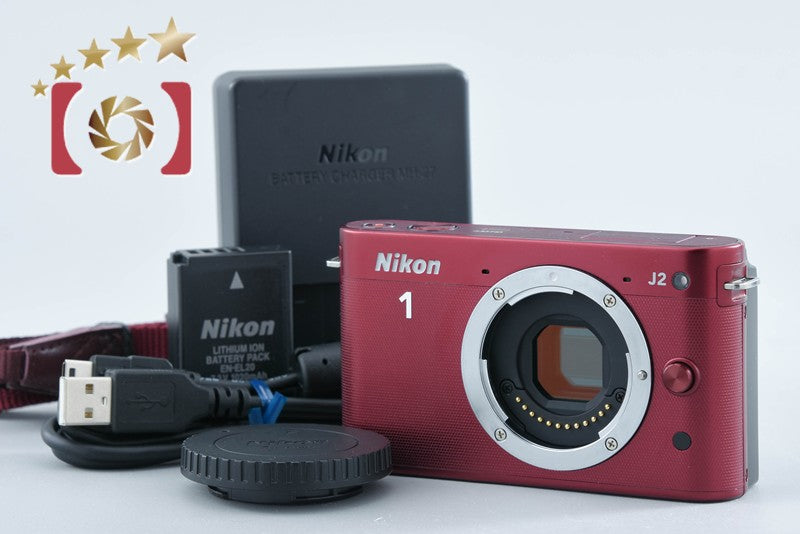 "Shutter count 1,197" Nikon 1 J2 Red 10.1 MP Digital Camera Body from Japan