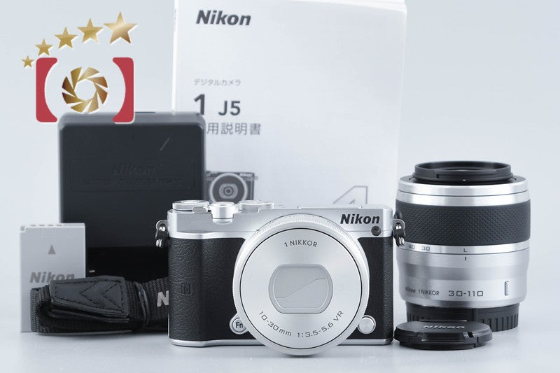 "Count 803" Nikon 1 J5 Silver 20.8 MP 10-30 30-110 Lenses from Japan