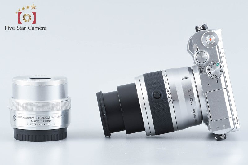 "Count 803" Nikon 1 J5 Silver 20.8 MP 10-30 30-110 Lenses from Japan