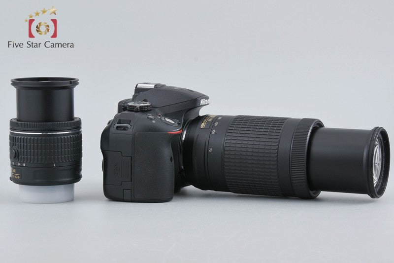Nikon D5300 Black 24.2 MP DSLR Camera AF-P 18-55 70-300 VR Lenses w/ Box