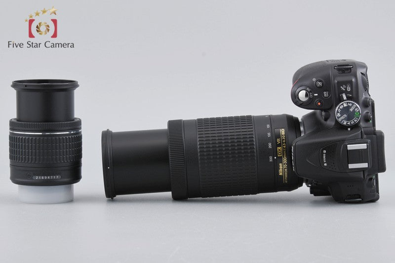 Nikon D5300 Black 24.2 MP DSLR Camera AF-P 18-55 70-300 VR Lenses w/ Box