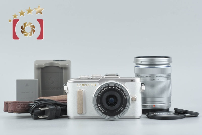 "Shutter count 82" Olympus PEN E-PL8 White 16.1 MP 14-42 40-150 Lenses