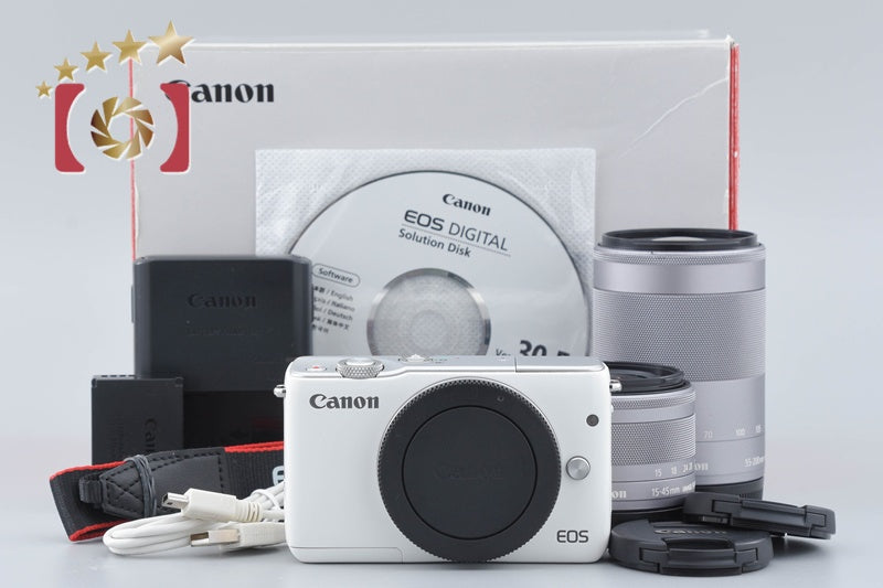 Canon EOS M10 White 18.0 MP Digital Mirrorless Camera 15-45 55-200 Lenses w/ Box
