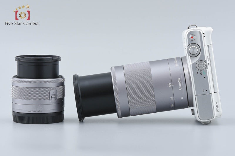 Canon EOS M10 White 18.0 MP Digital Mirrorless Camera 15-45 55-200 Lenses w/ Box