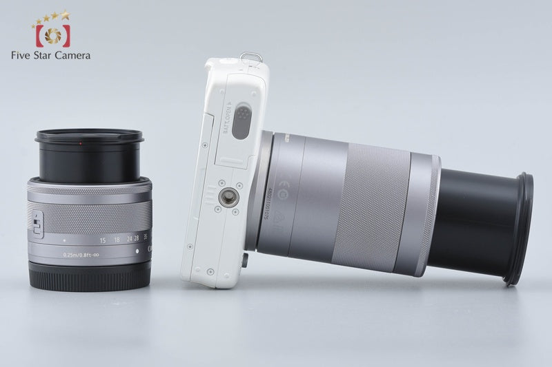 Canon EOS M10 White 18.0 MP Digital Mirrorless Camera 15-45 55-200 Lenses w/ Box