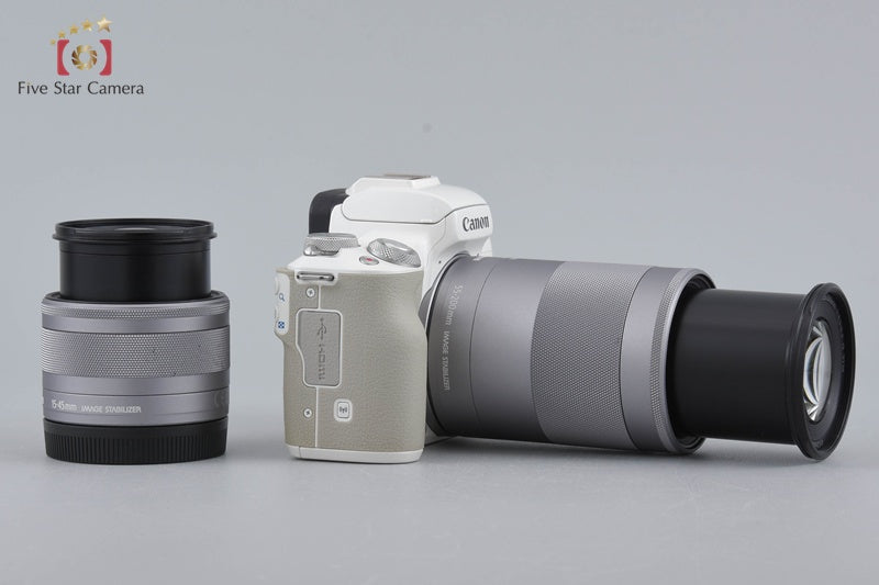 Canon EOS Kiss M / M50 White 24.0 MP 15-45 55-200 IS STM Lenses w/ Box