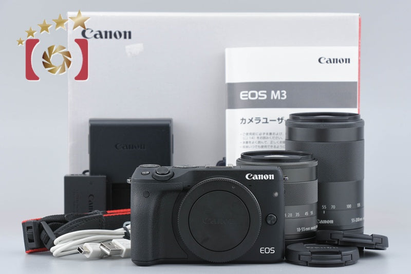 Canon EOS M3 Black 24.2 MP Digital Camera 18-55 55-200 Lenses w/ Box
