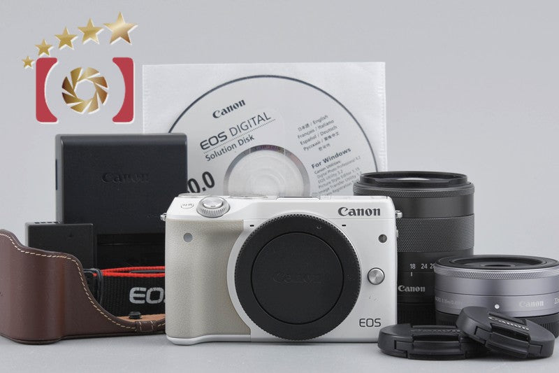Canon EOS M3 White 24.2 MP Digital Camera EF-M 18-55 22 Lenses