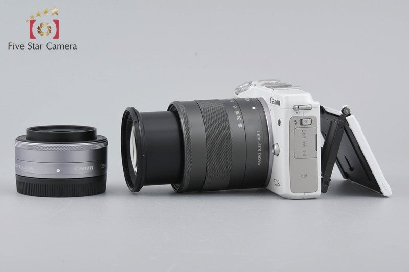 Canon EOS M3 White 24.2 MP Digital Camera EF-M 18-55 22 Lenses