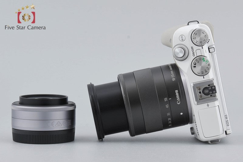 Canon EOS M3 White 24.2 MP Digital Camera EF-M 18-55 22 Lenses