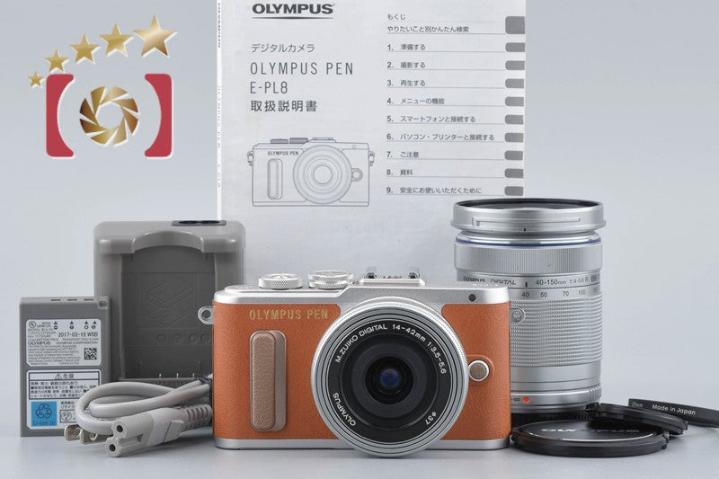 "Shutter count 2,158" Olympus PEN E-PL8 Brown 16.1 MP 14-42 40-150 Lenses