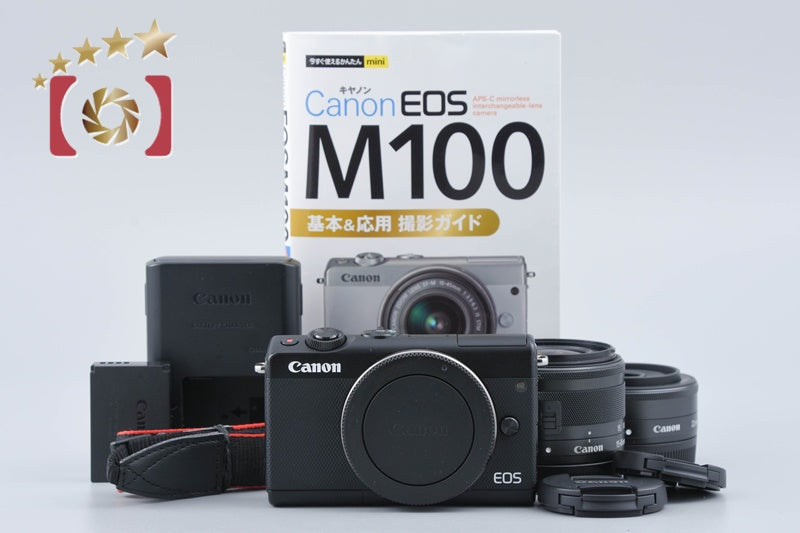 Canon EOS M100 Black 24.2 MP Digital Mirrorless Camera EF-M 15-45 22 Lenses