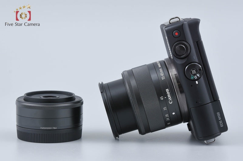Canon EOS M100 Black 24.2 MP Digital Mirrorless Camera EF-M 15-45 22 Lenses
