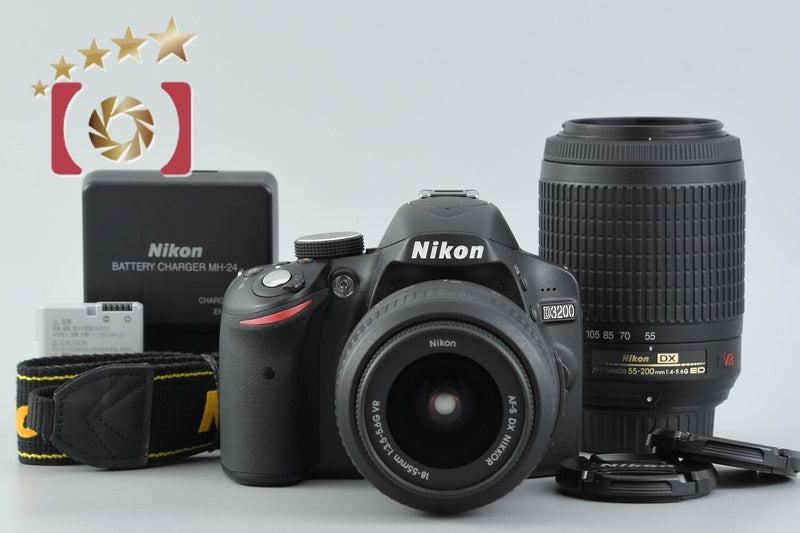 "Shutter count 891" Nikon D3200 Black 24.2 MP DSLR 18-55 55-200 Lenses