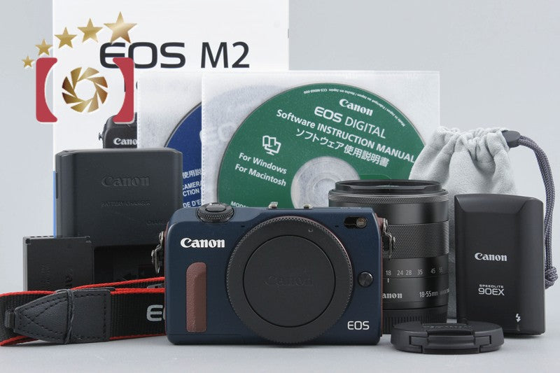Canon EOS M2 Bay Blue 18.0 MP Digital Mirrorless Camera EF-M 18-55 Lens