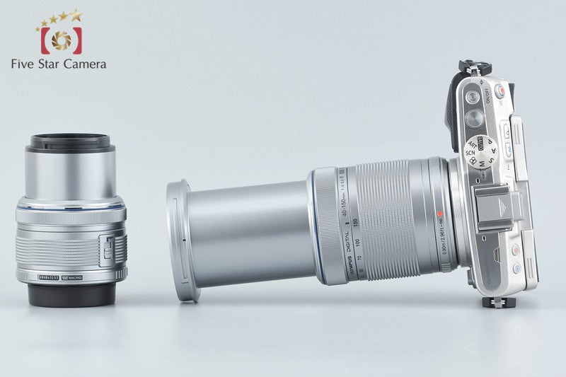 "Count 500" Olympus PEN Lite E-PL5 Silver 16.5 MP 14-42 40-150 Lenses