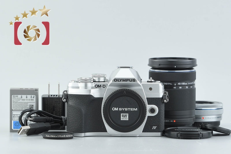 "Count 2,246" Olympus OM-D E-M10 Mark IV Silver 20.3 MP 14-42 40-150 Lenses