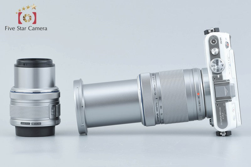 "Count 1,861" Olympus PEN Lite E-PL3 White 12.3 MP 14-42 40-150 Lenses w/ Box