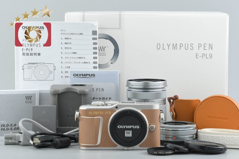 "Count 1,229" Olympus PEN E-PL9 Brown 16.1 MP 14-42 40-150 Lenses w/ Box