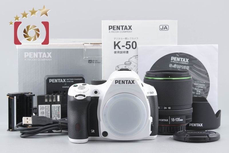 Count 1,727 Pentax K-50 White 16.3 MP Digital SLR Camera 18-135 WR Lens w/ Box