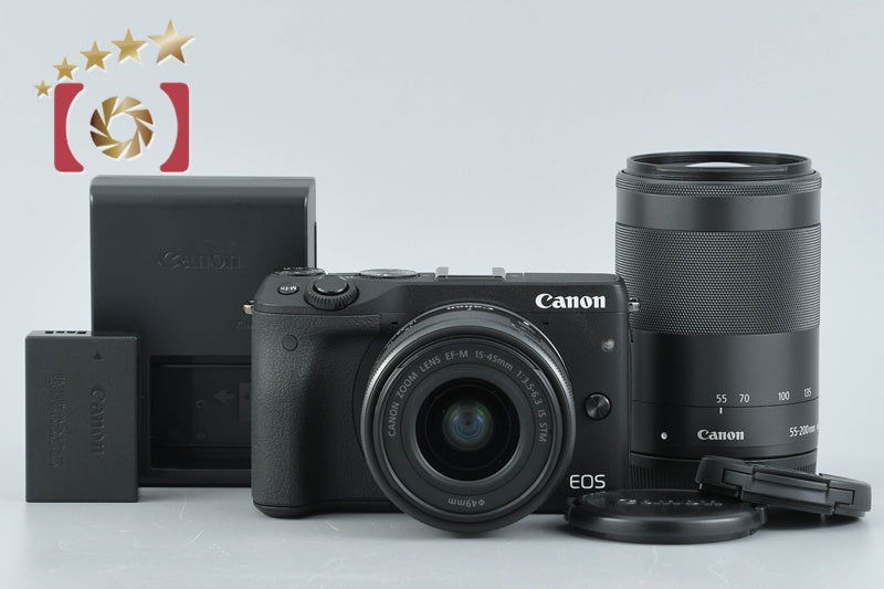 Canon EOS M3 Black 24.2 MP Digital Camera EF-M 15-45 55-200 Lenses