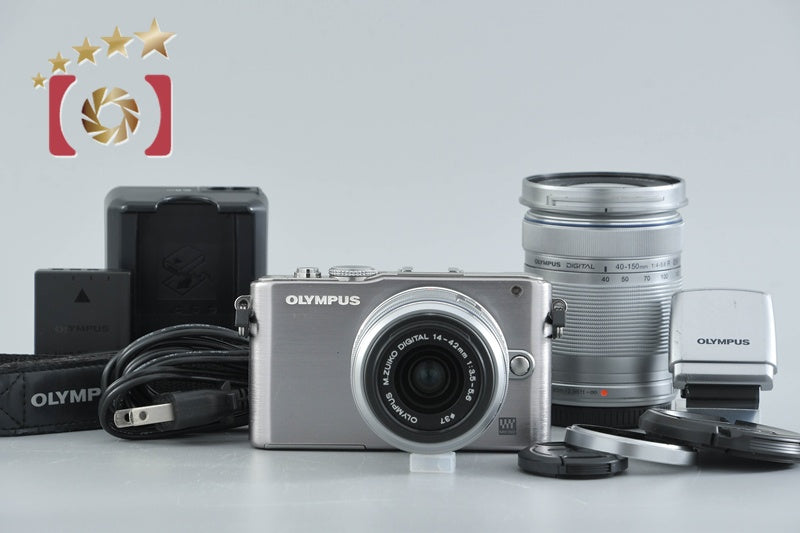 "Shutter count 5,564" Olympus PEN Lite E-PL3 Silver 12.3 MP 14-42 40-150 Lenses