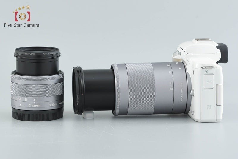 Canon EOS Kiss M / M50 White 24.0 MP 15-45 55-200 IS STM Lenses w/ Box