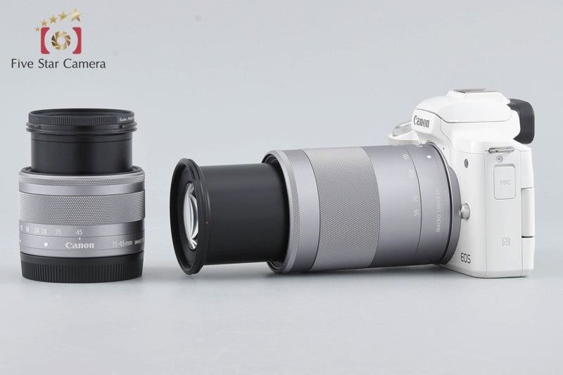 "Count 5,000" Canon EOS Kiss M / M50 White 24.0 MP 15-45 55-200 IS STM Lenses