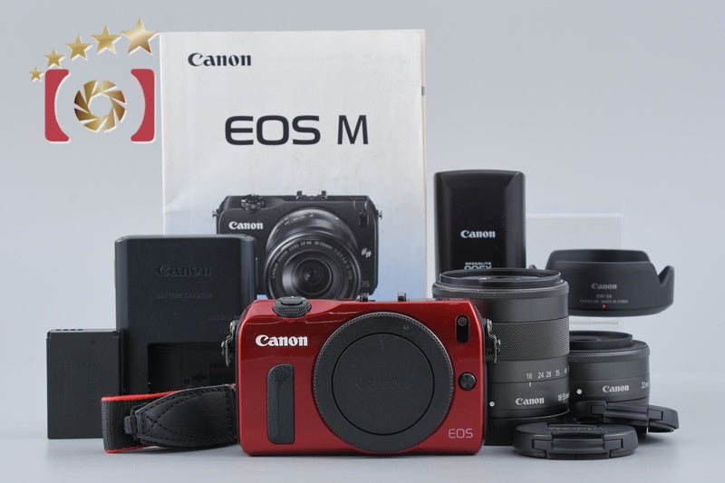 Canon EOS M Red 18.0 MP Mirrorless Camera 18-55 22 Lenses