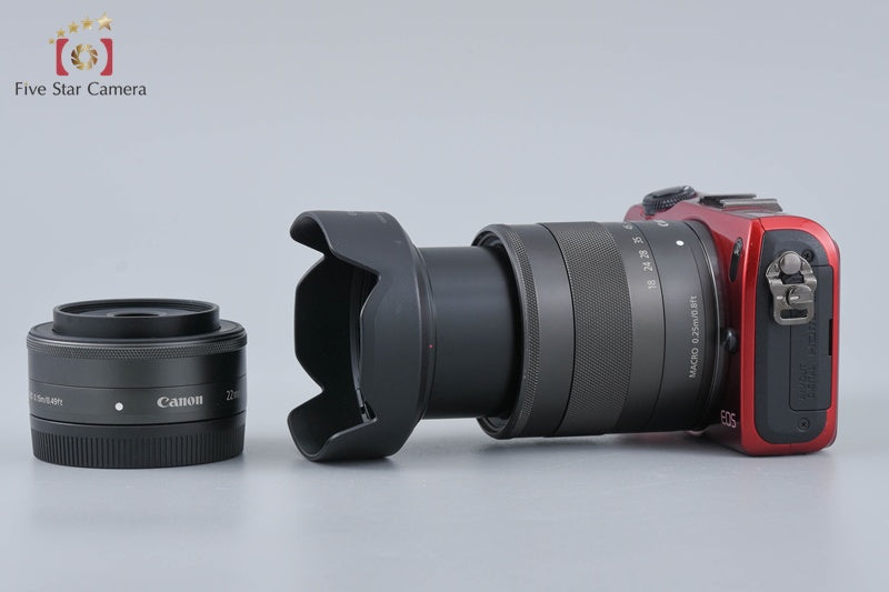 Canon EOS M Red 18.0 MP Mirrorless Camera 18-55 22 Lenses