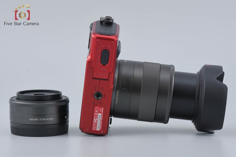 Canon EOS M Red 18.0 MP Mirrorless Camera 18-55 22 Lenses