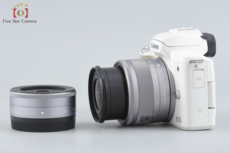 Canon EOS Kiss M / M50 White 24.0 MP 15-45 22 Lenses w/ Box