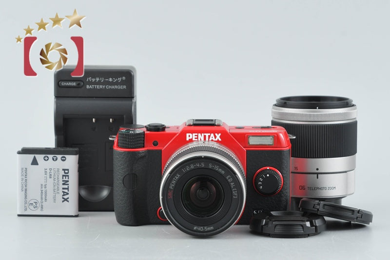 "Shutter count 589" PENTAX Q10 Red 12.4 MP Digital Camera 5-15 15-45 Lenses