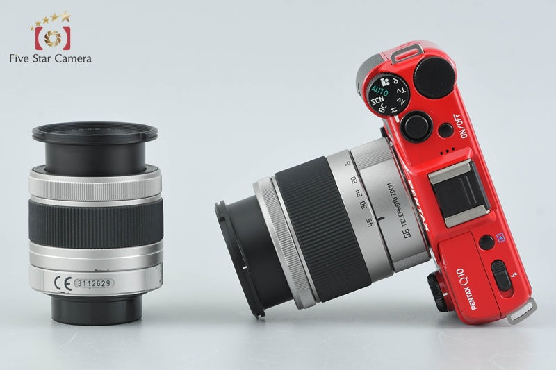 "Shutter count 589" PENTAX Q10 Red 12.4 MP Digital Camera 5-15 15-45 Lenses