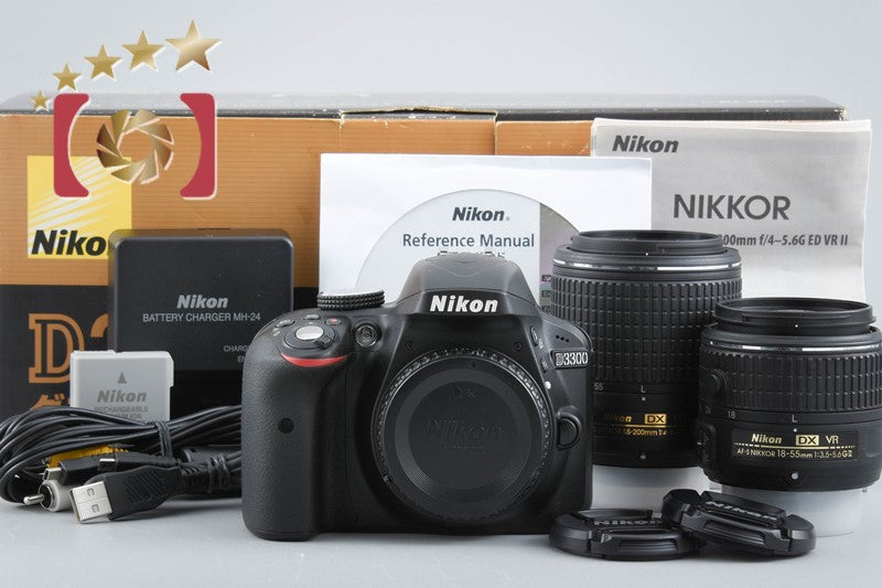 "Count 1,327" Nikon D3300 Black 24.2MP DSLR 18-55 55-200 Lenses w/ Box