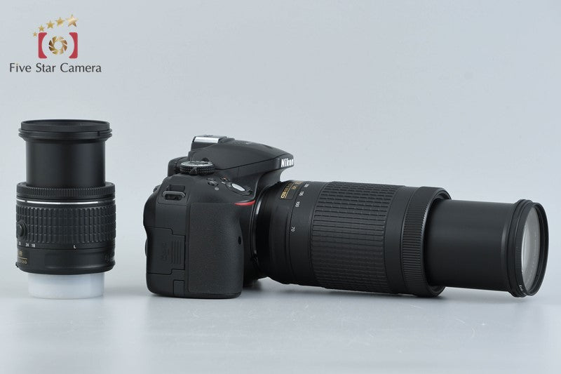 Nikon D5300 Black 24.2 MP DSLR Camera AF-P 18-55 70-300 VR Lenses w/ Box