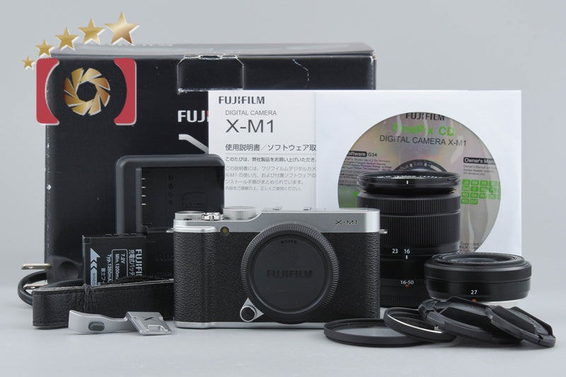 Fujifilm X-M1 Silver 16.3 MP Digital Camera 16-50 27 Lenses w/ Box