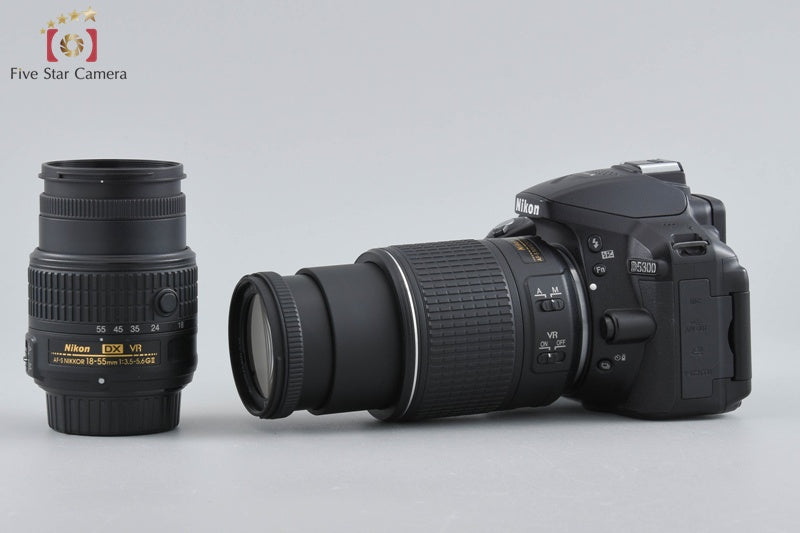 Nikon D5300 Black 24.2 MP DSLR Camera 18-55 55-200 VR II Lenses
