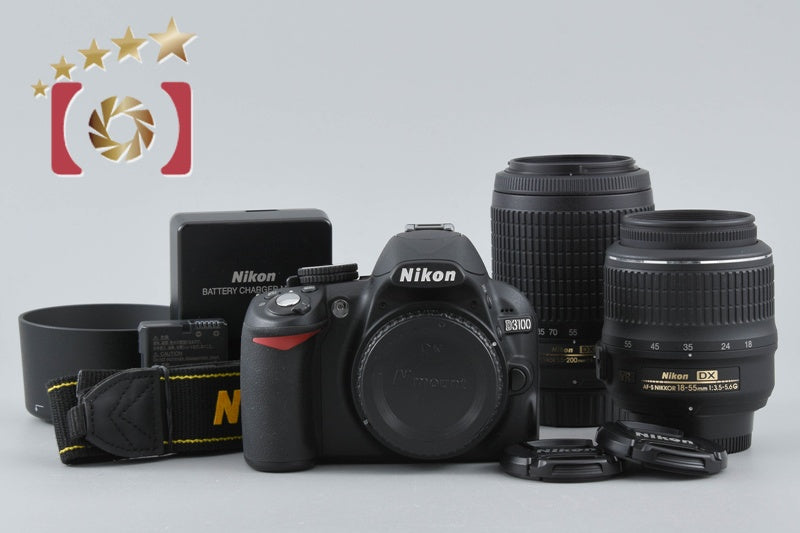 Count 926 Nikon D3100 Black 14.2 MP Digital SLR Camera 18-55 55-200 Lenses