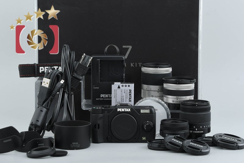"Count 30" PENTAX Q7 Black 12.4 MP 3.8-5.9, 5-15, 8.5, 15-45 Lenses w/ Box