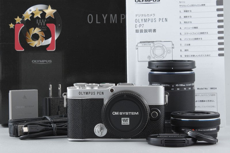 "Count 1,115" Olympus PEN E-P7 Silver 20.3 MP 14-42 40-150 EZ Lenses w/ Box
