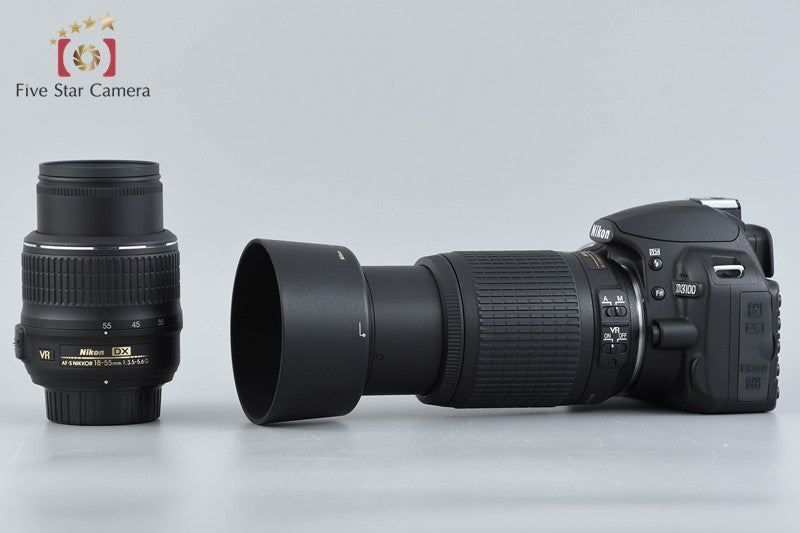 "Count 3,790" Nikon D3100 Black 14.2 MP Digital SLR Camera 18-55 55-200 Lenses