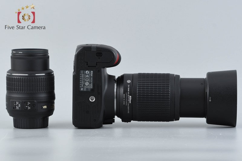 "Count 3,790" Nikon D3100 Black 14.2 MP Digital SLR Camera 18-55 55-200 Lenses