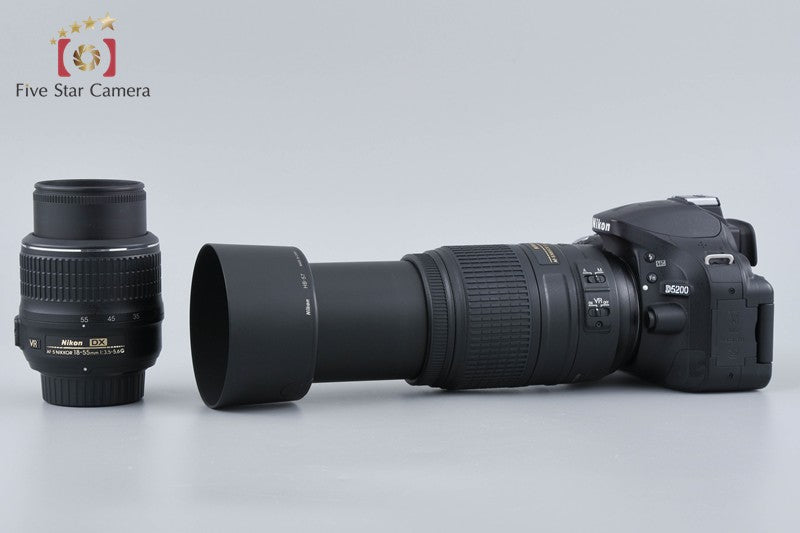 Nikon D5200 Black 24.1 MP Digital SLR Camera 18-55 55-300 Lenses