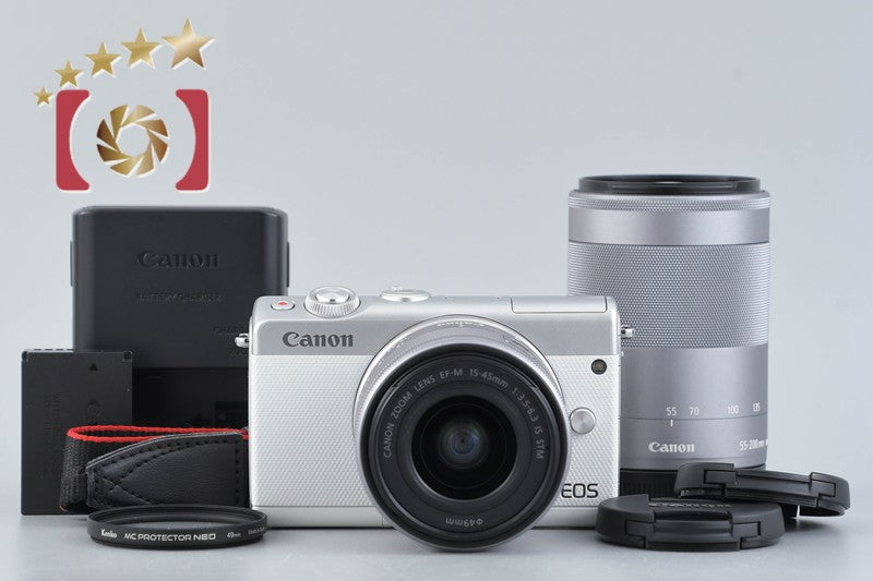 Canon EOS M100 White 24.2 MP Digital Camera EF-M 15-45 55-200 Lenses